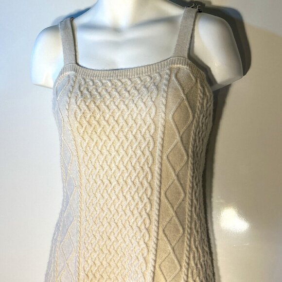 H&M SZ L Cream Cable-Knit Bodycon Wool Blend Sweater Dress Layering Classic - Picture 5 of 11